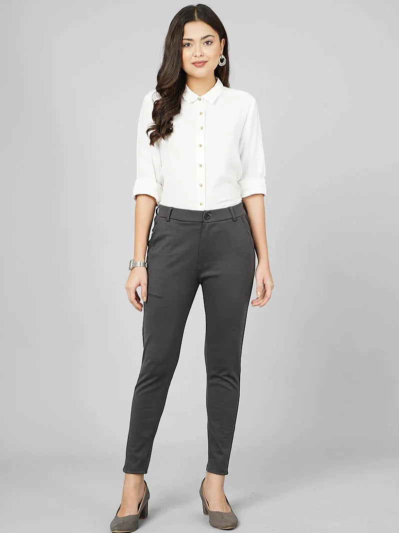 Women's Slim Fit High-Rise Cotton Formal Trouser – Fithub Fashion
