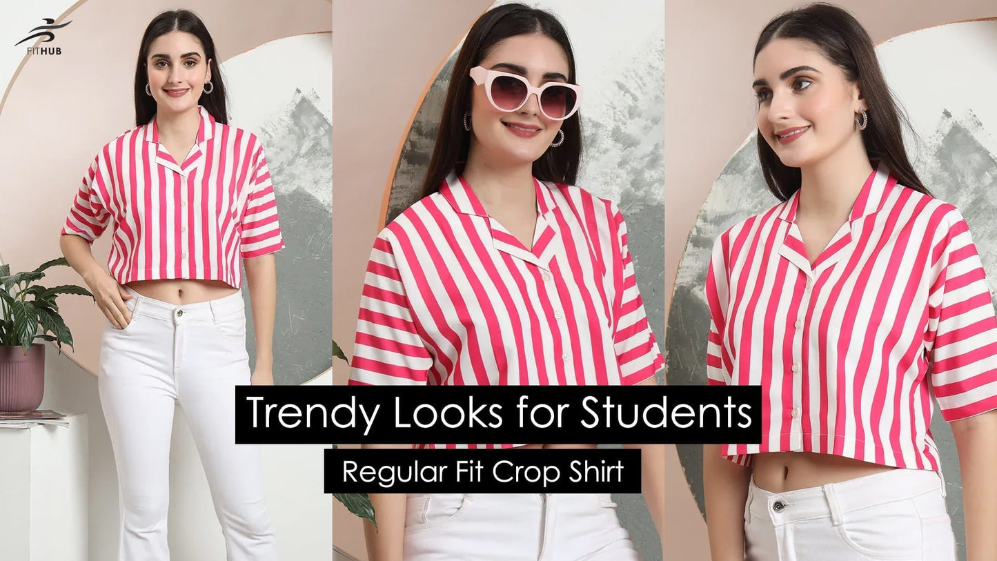 Vertical Striped Regular Fit Crop Shirt