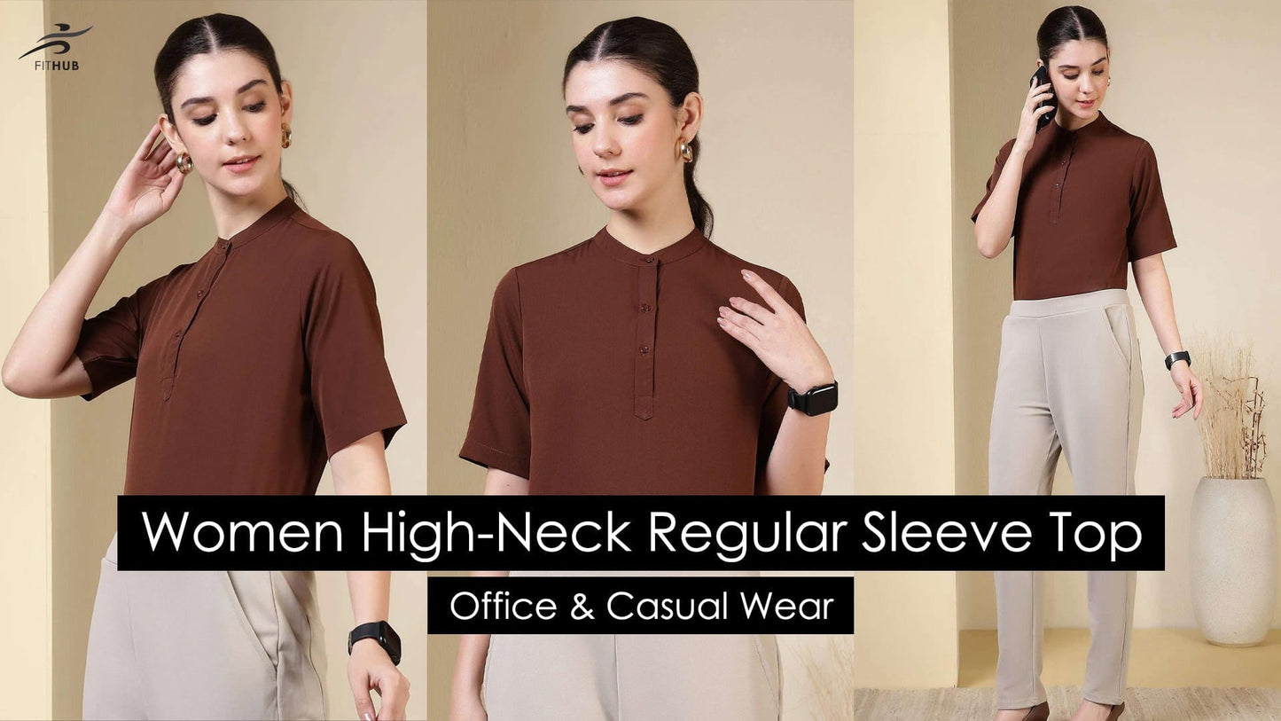 Women High-Neck Regular Sleeve Top for Office & Casual Wear