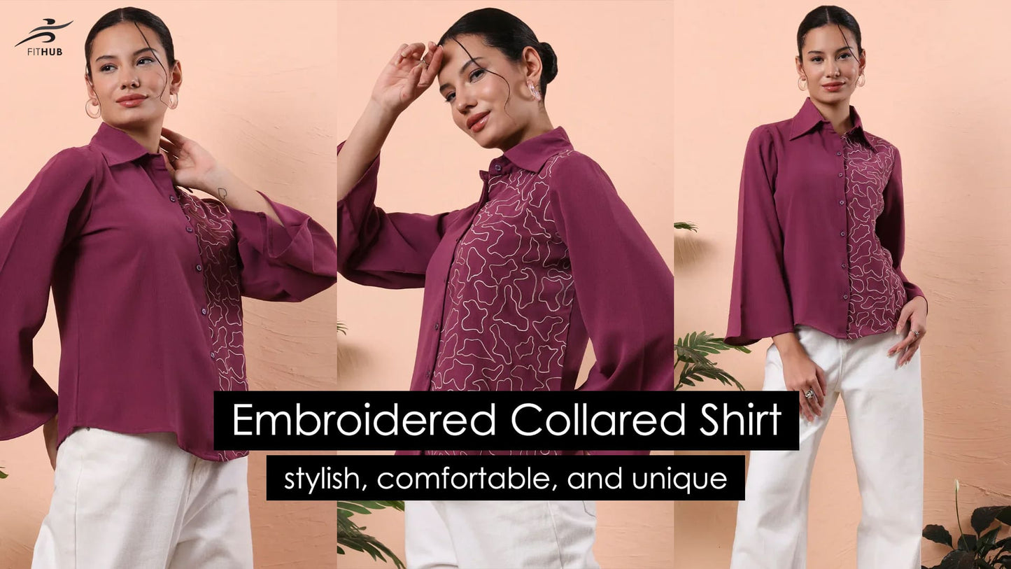 Women’s Abstract Embroidered Collared Shirt