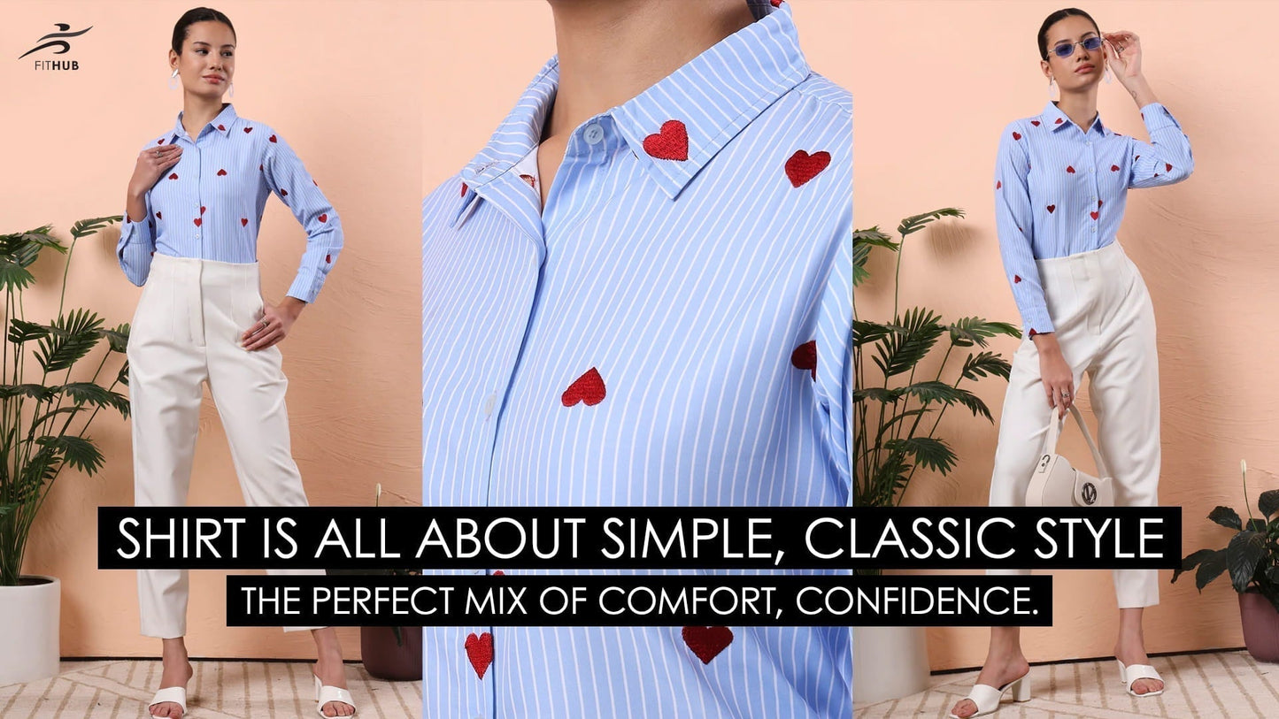 Women Conversational Embroidery Cotton Formal Shirt