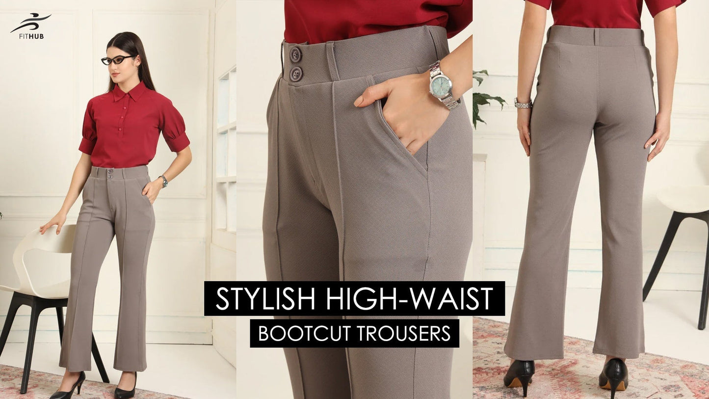 Stylish High-Waist Bootcut Trousers for Women