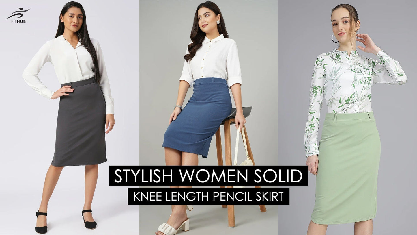 Stylish Women Solid Knee Length Pencil Skirt