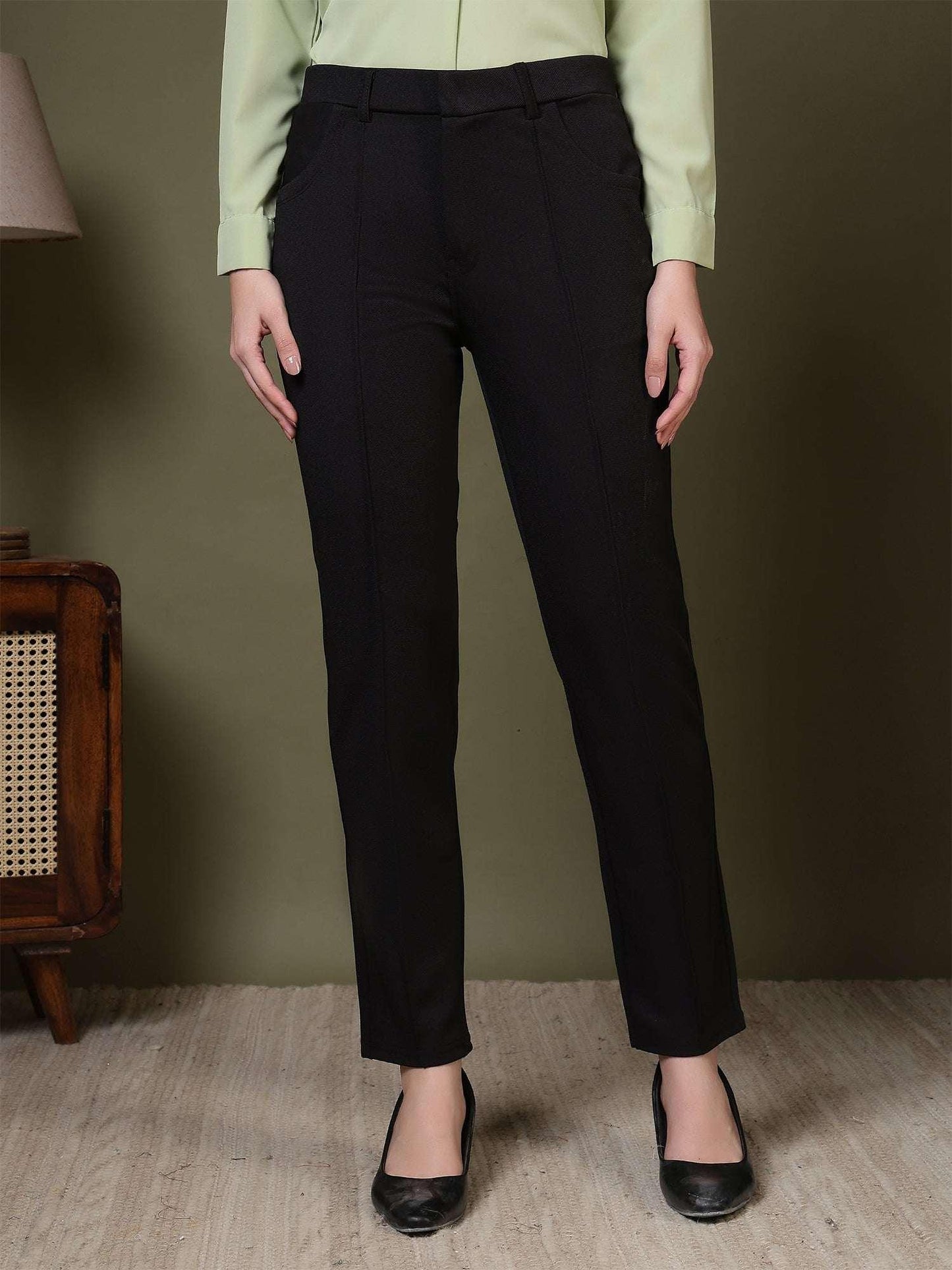 Women’s Straight-Fit Formal Trousers with Front Seam Detailing - Fithub Fashion