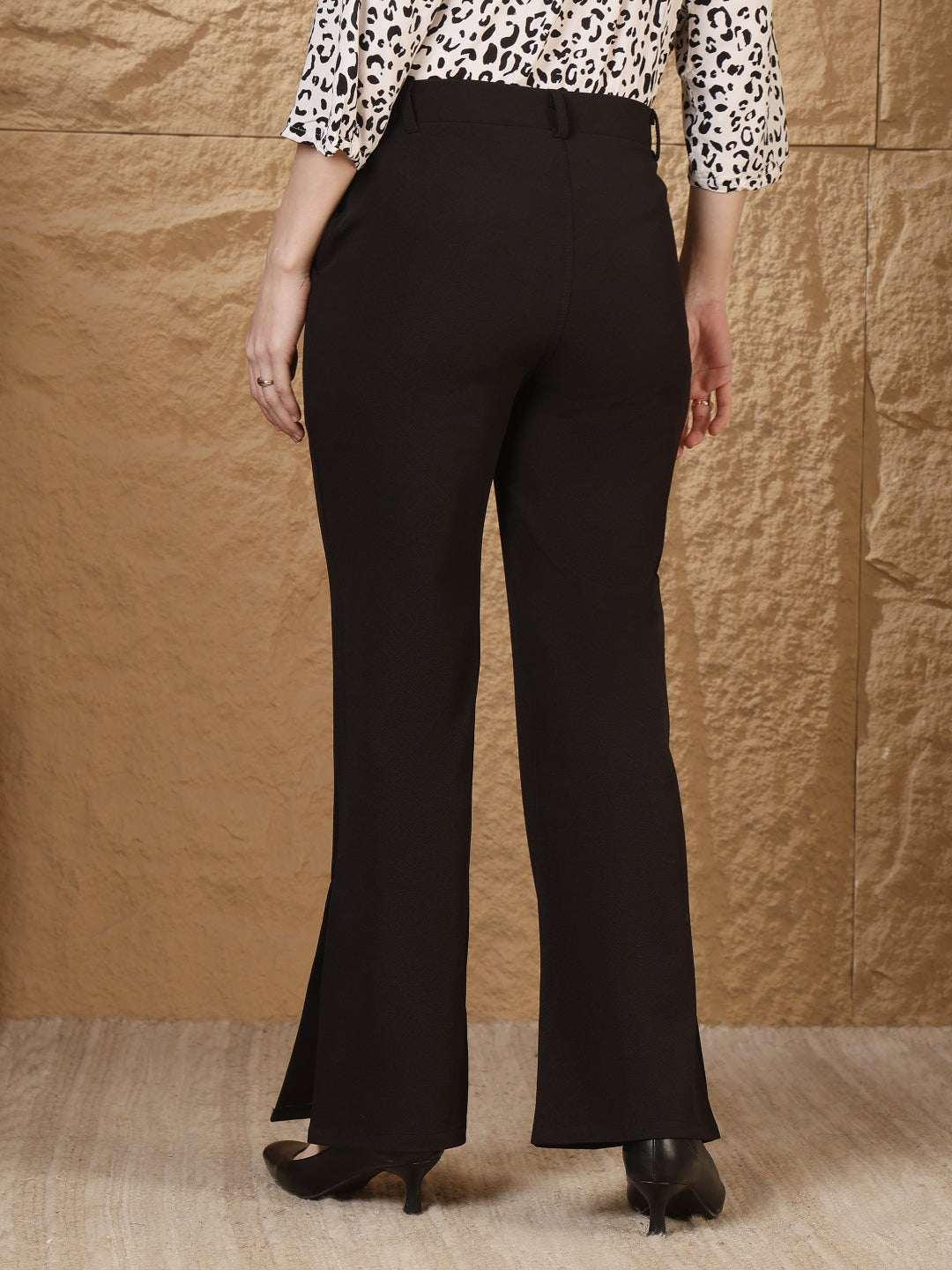Women High-Rise Flared Formal Trousers - Fithub Fashion