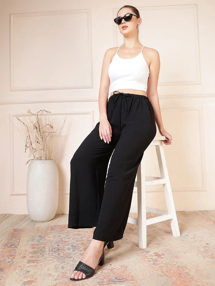 Women’s Solid Wide Leg Palazzo Pants - Fithub Fashion