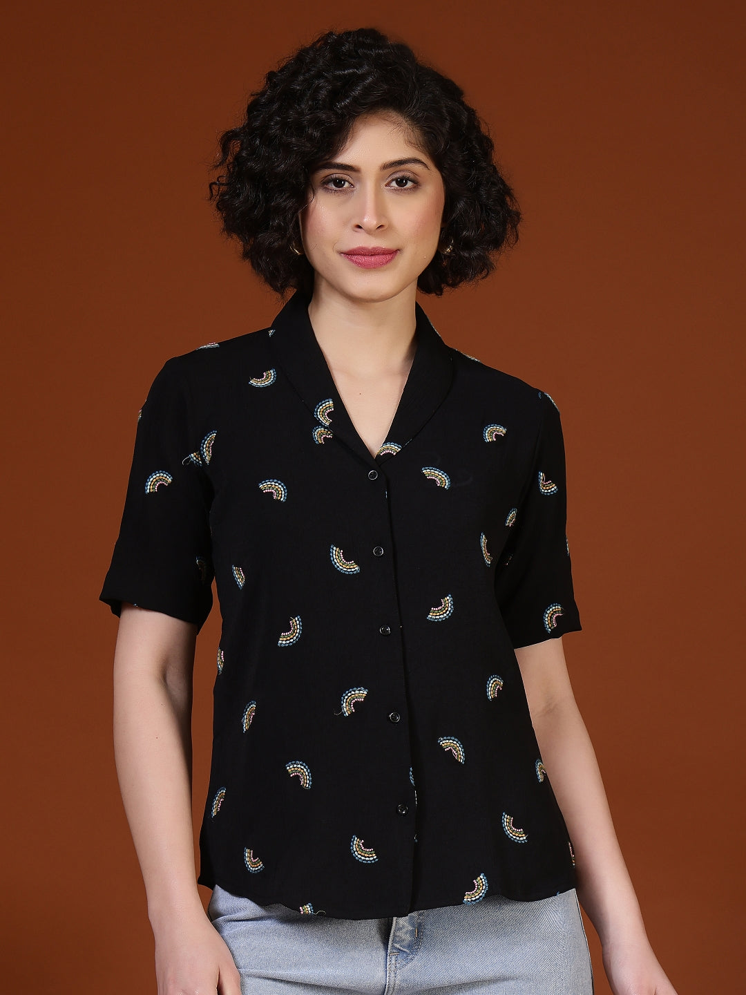 Women’s embroidered casual regular fit shirt by Fithub Fashion, featuring colorful embroidery and a relaxed fit.