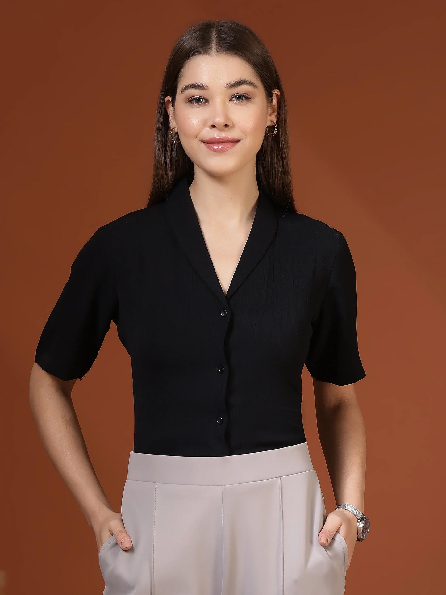 Women Formal Tailored Button-Down Shirt - Fithub Fashion