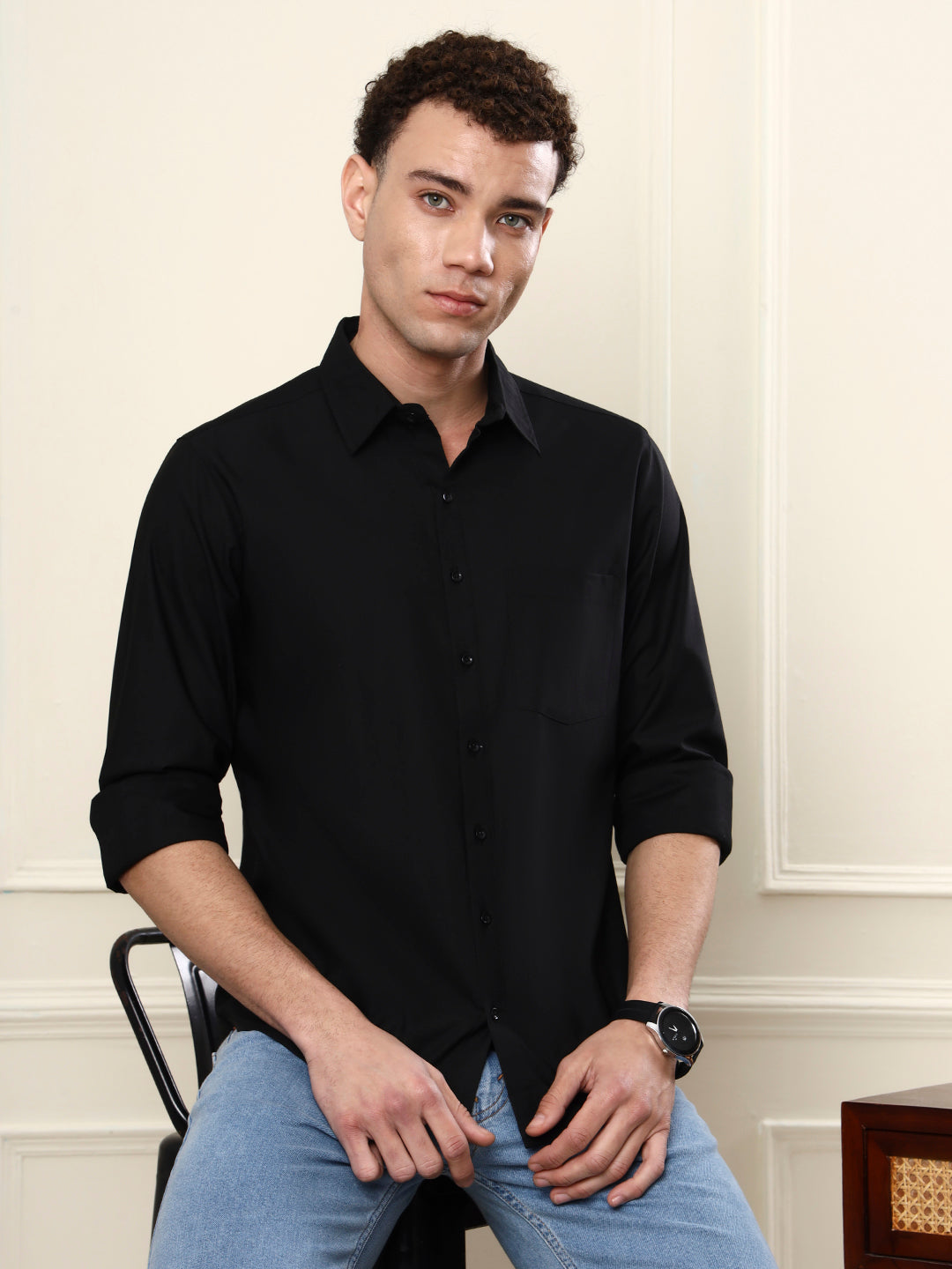 Men’s Smart Casual Plain Shirt with Roll-Up Sleeves - Fithub Fashion