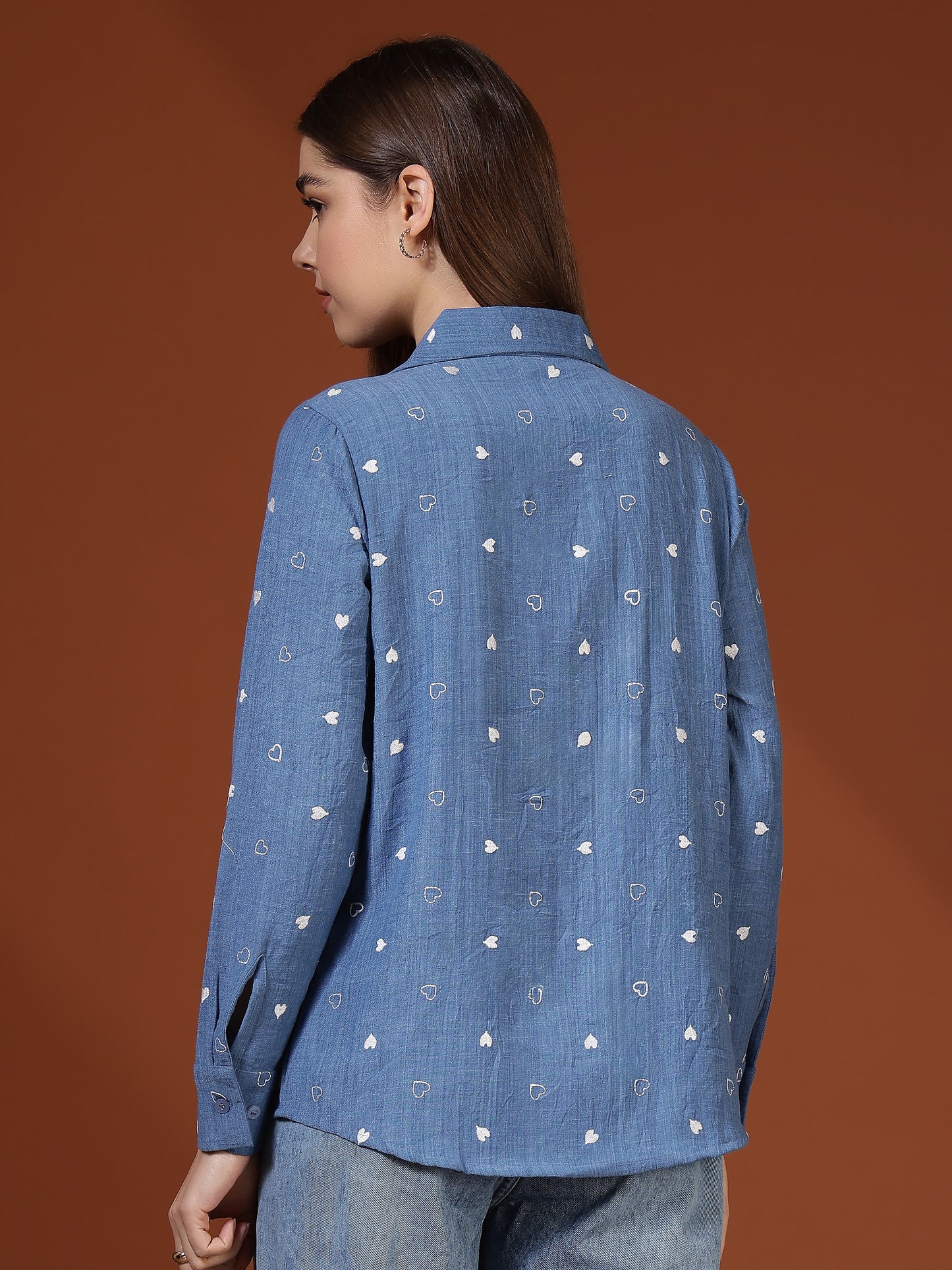 Women’s casual embroidered shirt collar top by Fithub Fashion, featuring a heart design and comfortable fabric.