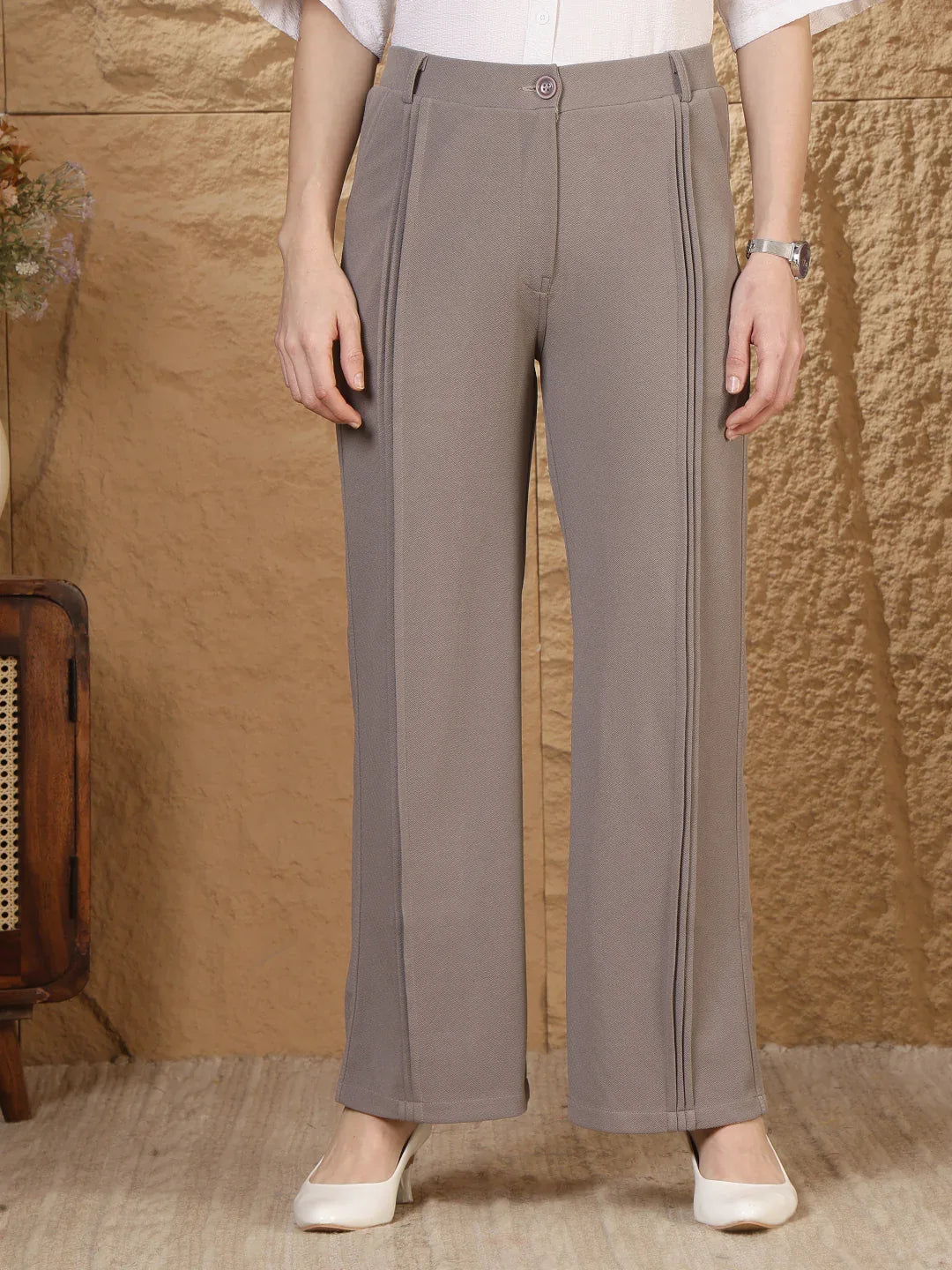Women High-Rise Straight Fit Formal Trousers - Fithub Fashion