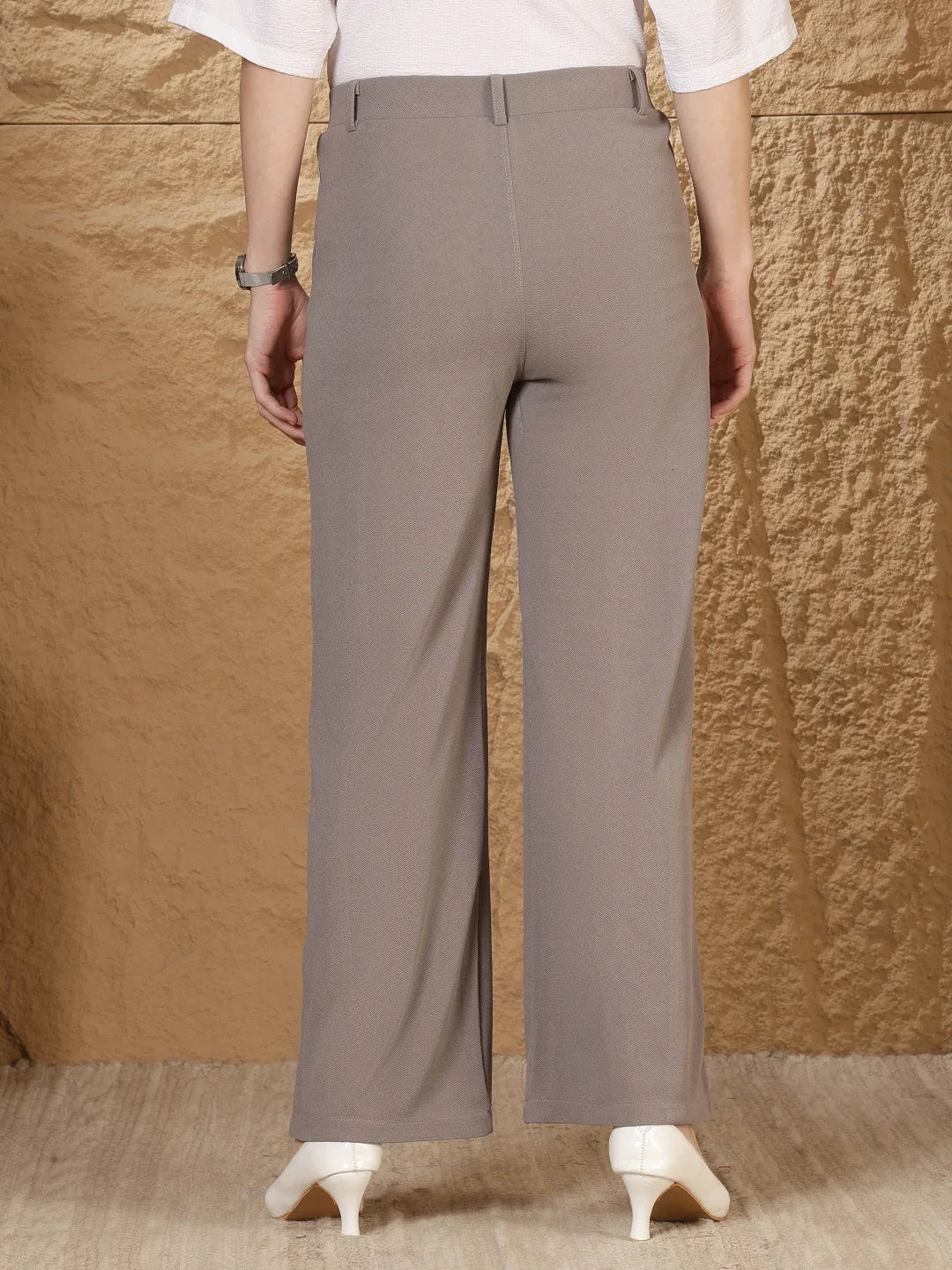 Women High-Rise Straight Fit Formal Trousers - Fithub Fashion