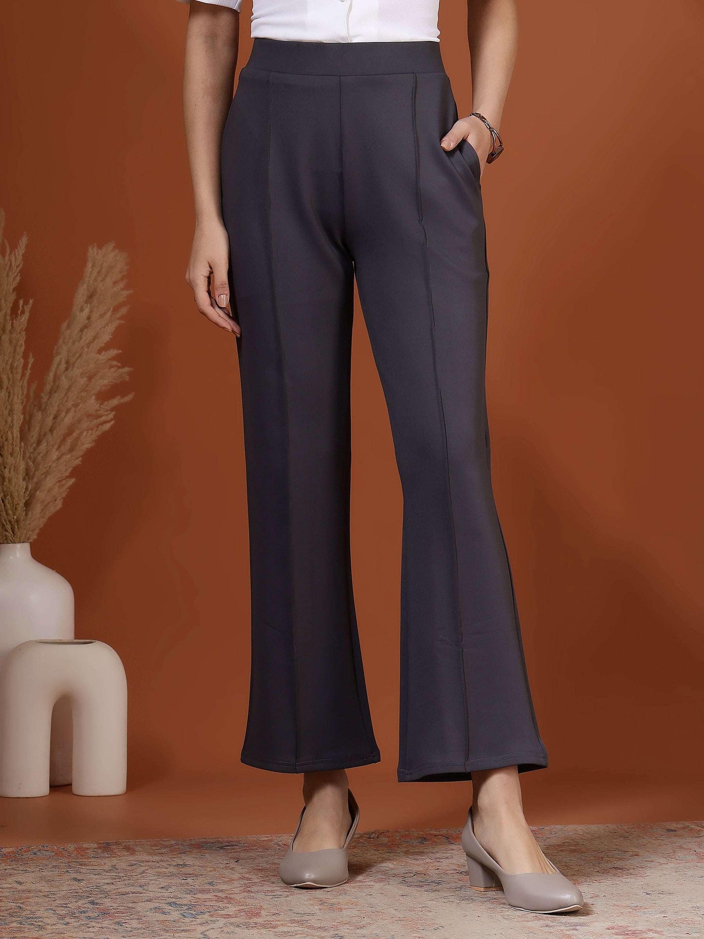 High-Rise Flat Front Formal Trousers - Fithub Fashion