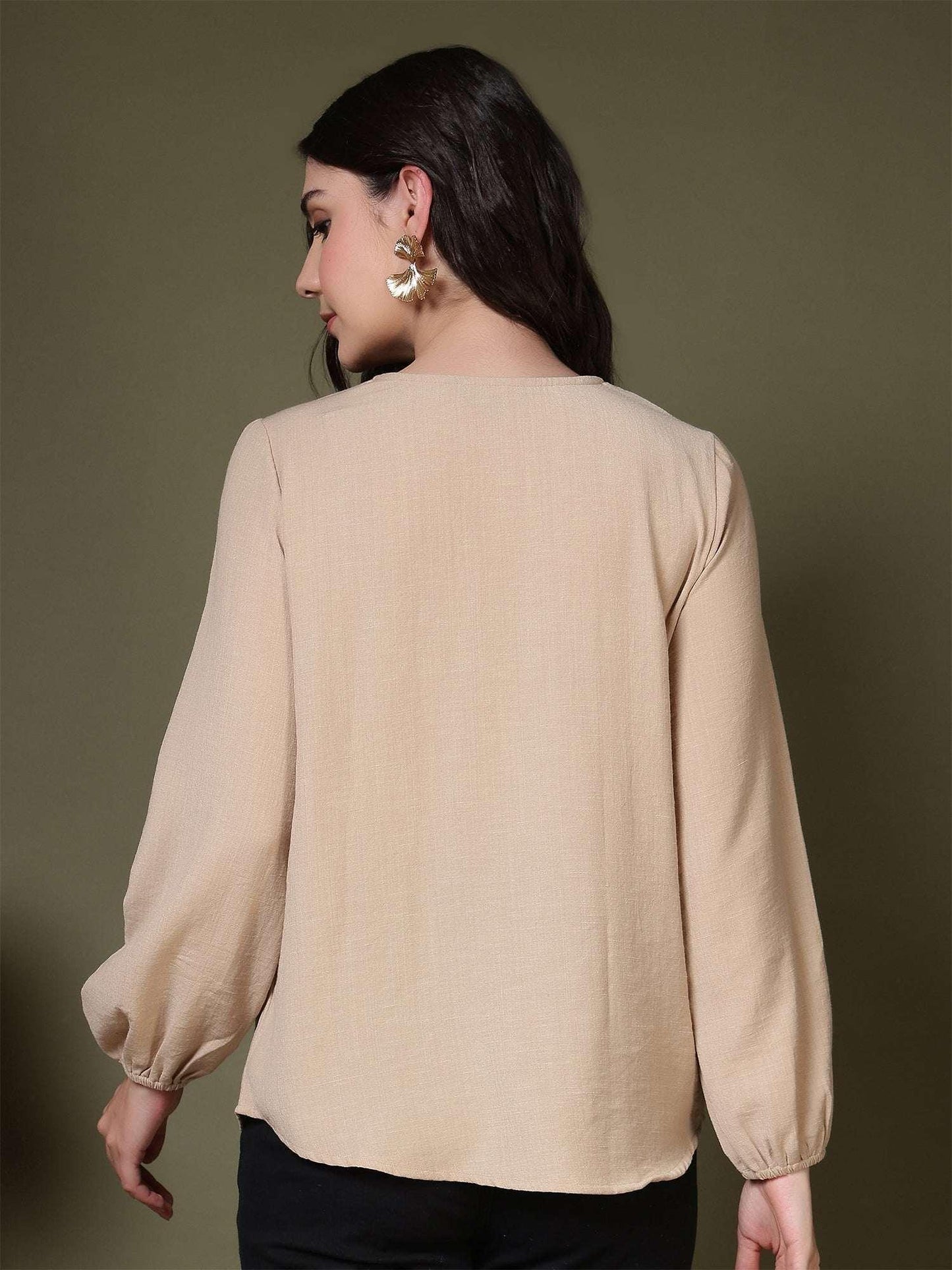 Women Tie-Neck Long Sleeve Casual Top for Office & Daily Wear - Fithub Fashion