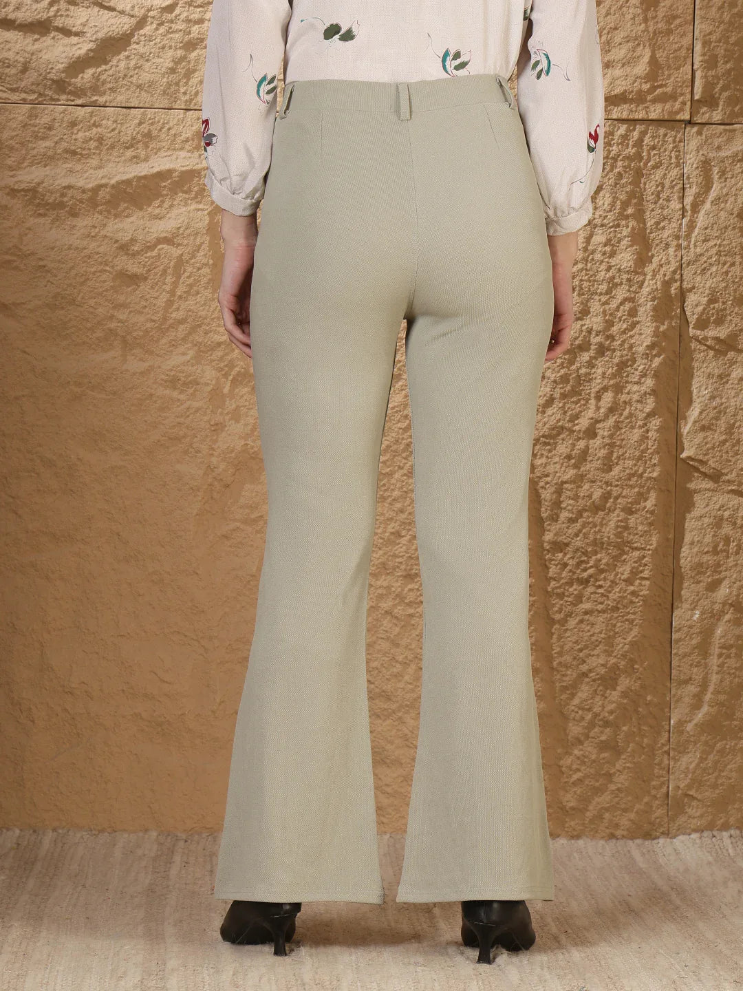 Women High-Rise Flared Formal Office Trousers with Pockets - Fithub Fashion