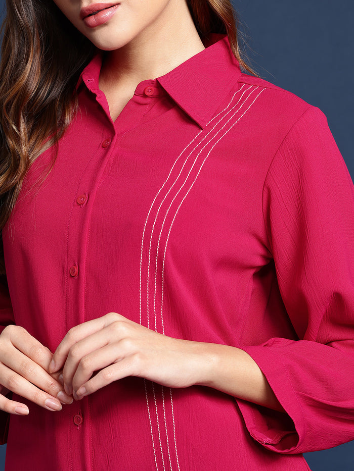 Women’s solid shirt with stitch detail from Fithub Fashion, featuring a classic design and subtle stitching accents.