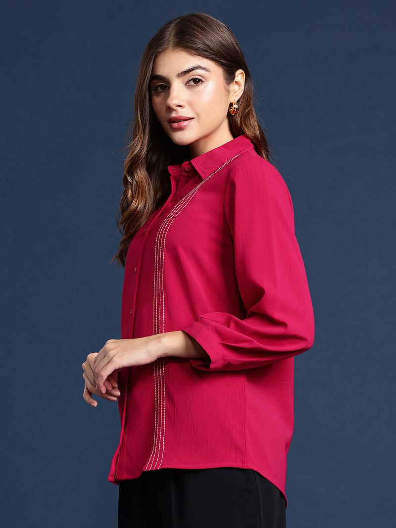 Women’s solid shirt with stitch detail from Fithub Fashion, showcasing a relaxed fit and stylish design.