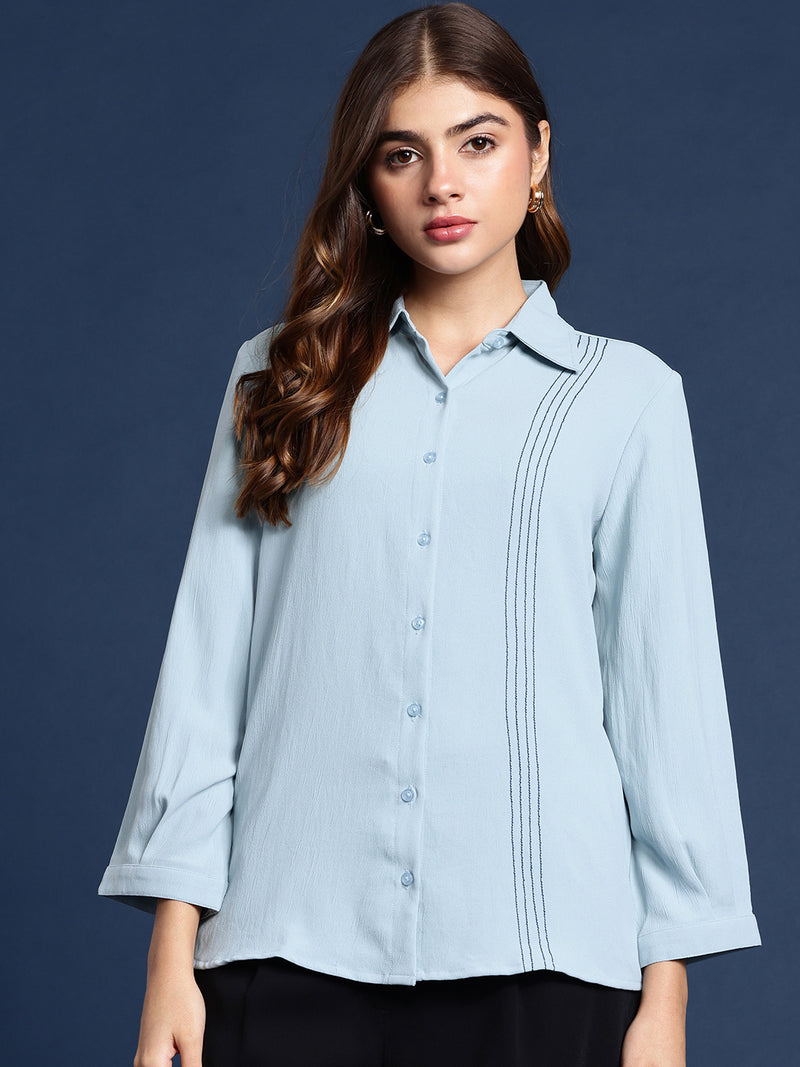 Women’s solid shirt with stitch detail from Fithub Fashion, showcasing a classic fit and stylish stitching on the front.
