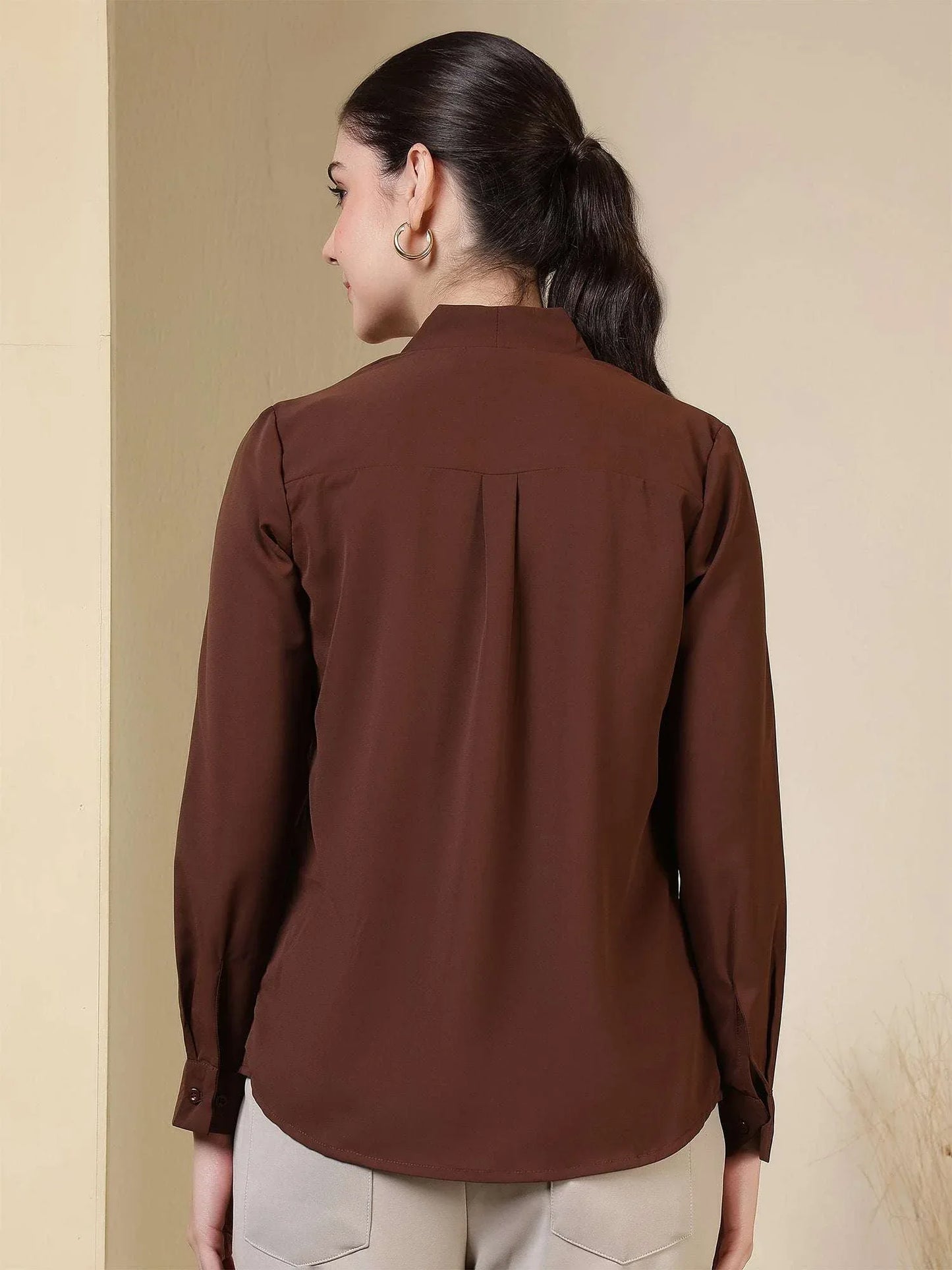 Women’s V-Neck Pleated Long Sleeve Elegant Office Wear & Everyday Casual Top - Fithub Fashion