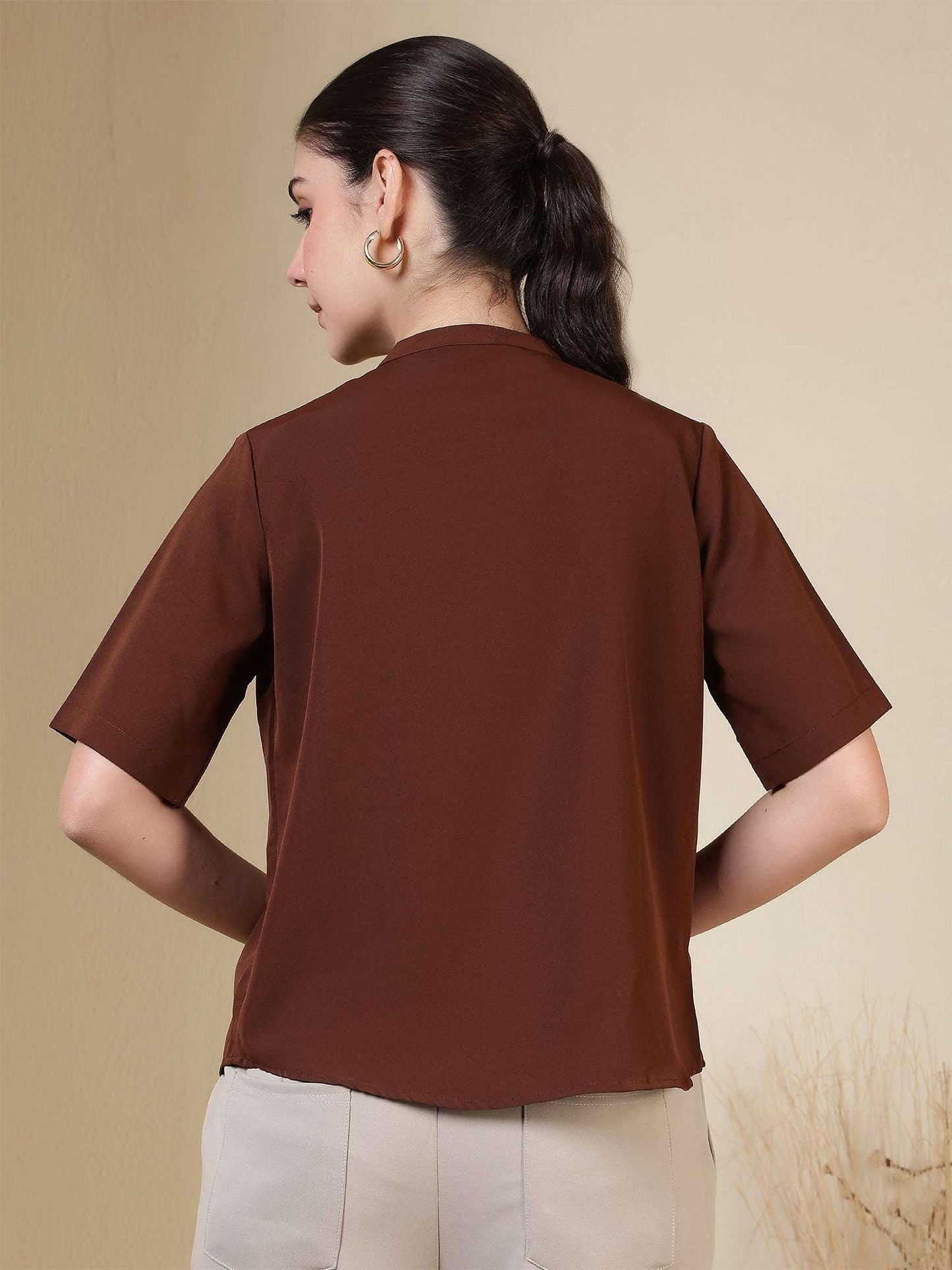 Women High-Neck Regular Sleeve Top - Fithub Fashion