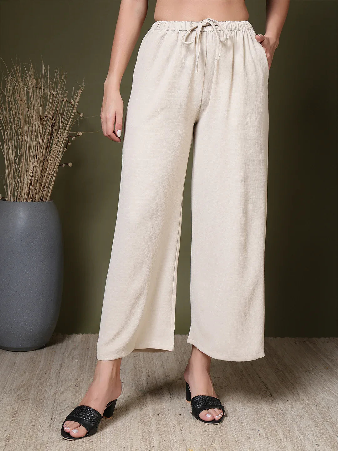 Women’s Solid Wide Leg Palazzo Pants - Fithub Fashion