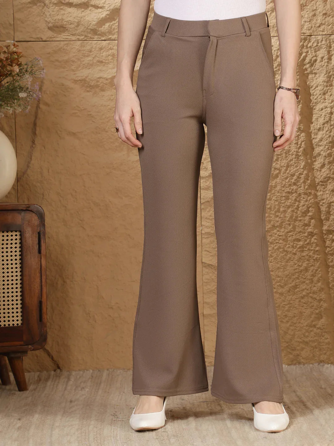 Women High-Rise Bootcut Formal Office Trousers - Fithub Fashion
