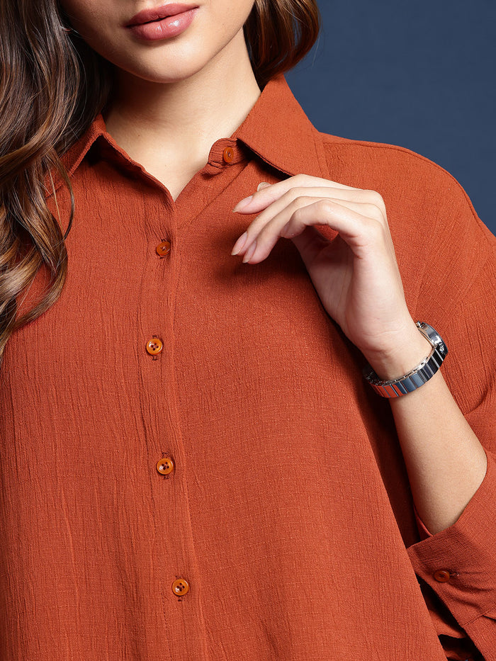 Women’s solid white spread collar button-down shirt by Fithub Fashion, displayed flat with long sleeves and front buttons.