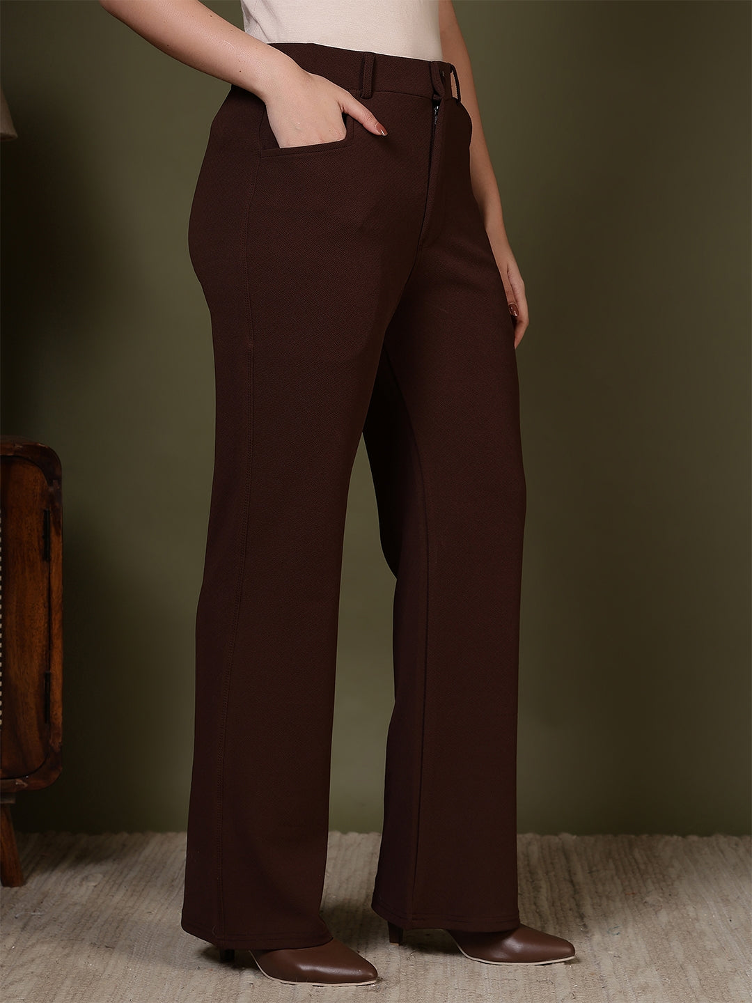 Women relaxed regular fit formal trousers by Fithub Fashion, shown in a comfortable, tailored style with a sleek waistband.
