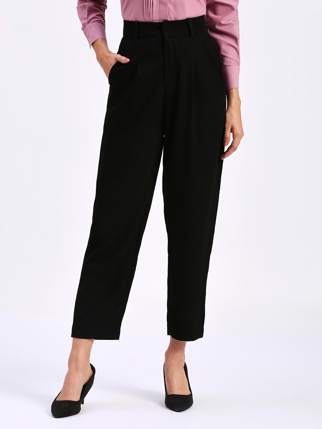 Tapered Fit Solid Smart Casual Wear Trousers