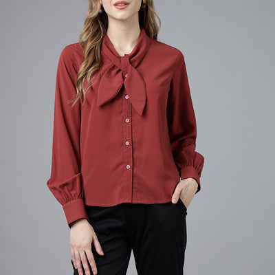 Modern Tie-Up Neck Cotton Shirt