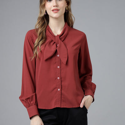 Fithub Modern Tie-Up Neck  Regular Fit Cotton Formal Shirt